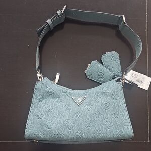 New Guess Teal Blue Embossed Shoulder Bag